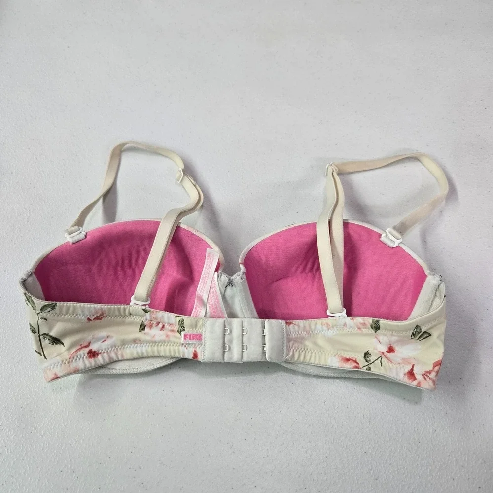 Victoria Secret PINK Women Bra 32C Green‎ Floral Multi Way Push Up Underwire